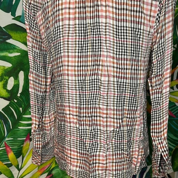 GUC $89 J.Jill Women's SP Ruffle Beige Black Front Plaid Button Down Shirt - Picture 7 of 8